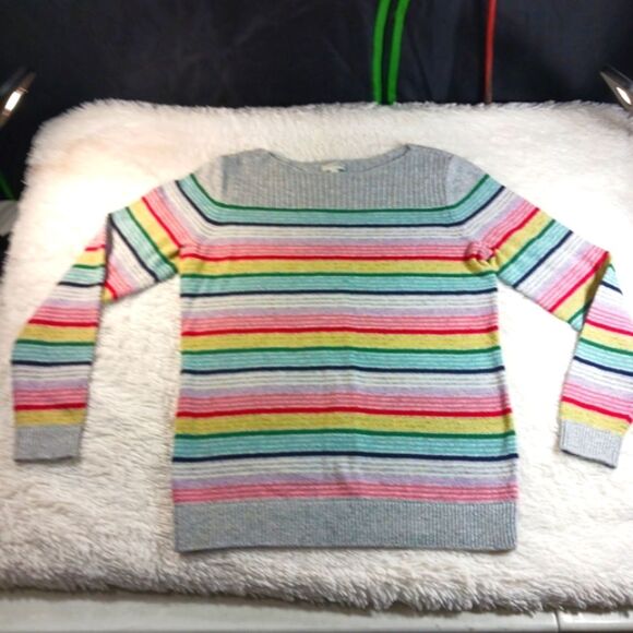 T by Talbots Gray Rainbow Stripe Boatneck Sweater Cotton Blend Small - Picture 5 of 8
